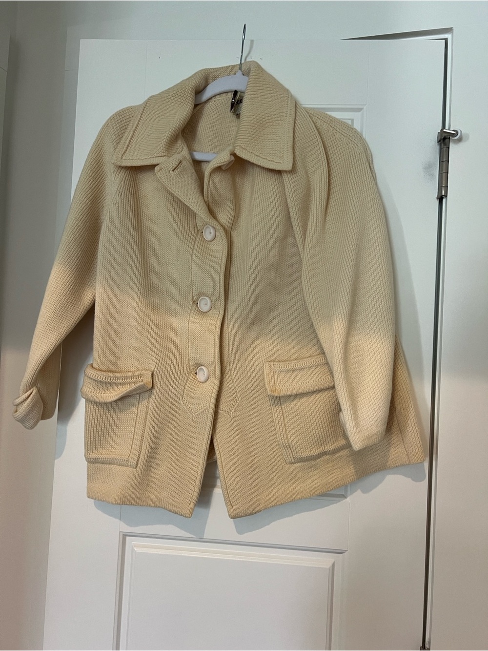 Cream Knit Button-Up Jacket